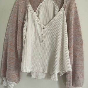 We The Free Cream and Pink Textured Top